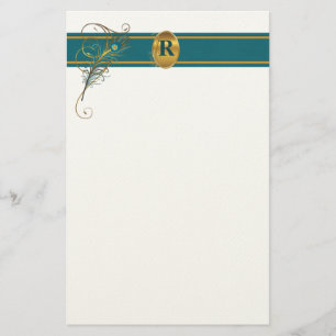 Papeterie Mariage Peacock Monogramme en Turquoise et or