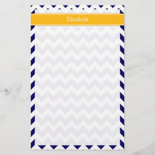 Papeterie Marine Blanc Chevron ZigZag Goldenrod Nom Monogram