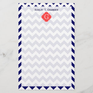 Papeterie Marine What Chevron Zigzag Coral Quatrefoil Monogr