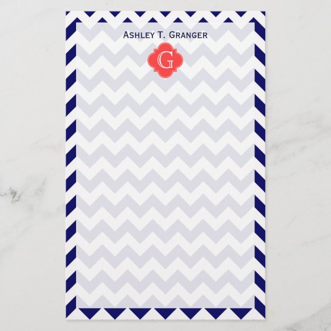 Papeterie Marine What Chevron Zigzag Coral Quatrefoil Monogr (Devant)