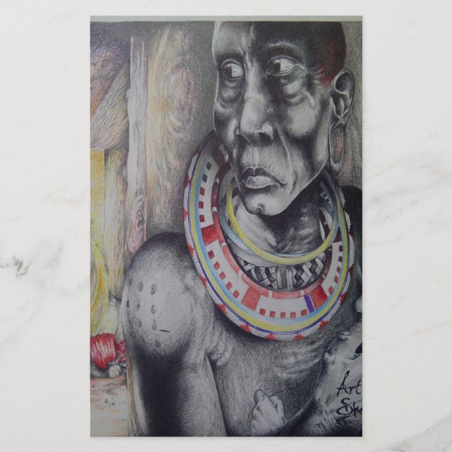 Papeterie Masai mère et enfant avec Lion Art Imprimer/Graphi (Devant)