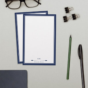 Papeterie Masculine Elégant Marine Bleu Monogramme