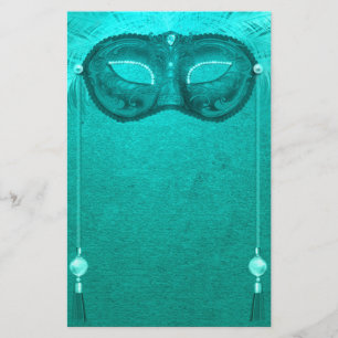 Papeterie Masque mascarisé en plumes élégant turquoise vinta