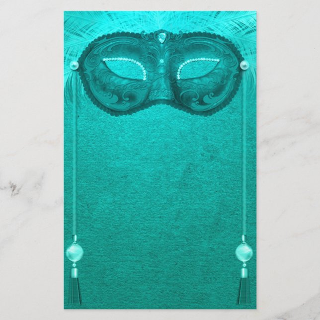 Papeterie Masque mascarisé en plumes élégant turquoise vinta (Devant)