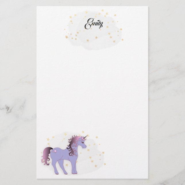 Papeterie Mauve Unicorn et Gold Stars (Devant)