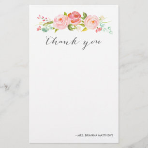 Papeterie Merci floral de roseraie personnalisé