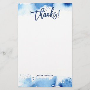 Papeterie MERCI NOTENT l'aquarelle bleue marquée avec des