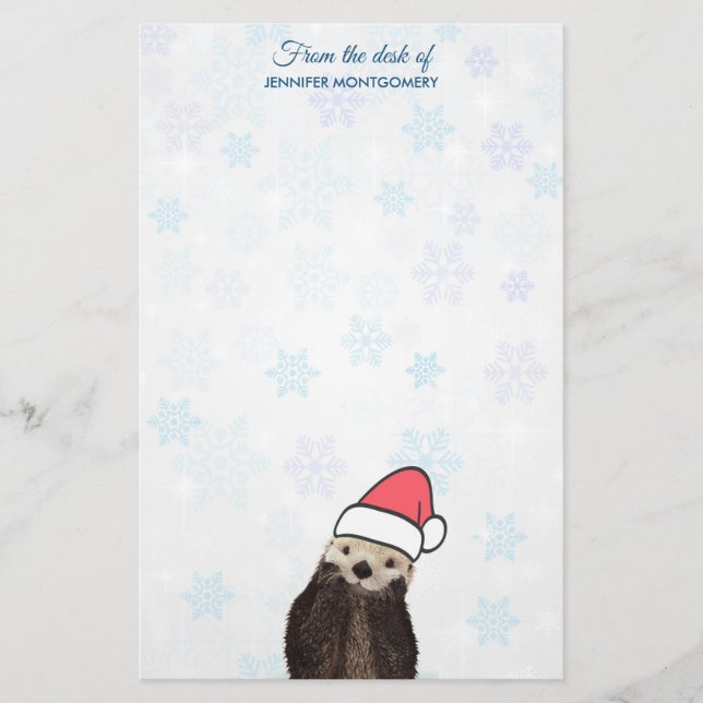 Papeterie Mignonne Otter portant un chapeau de Père Noël (Devant)