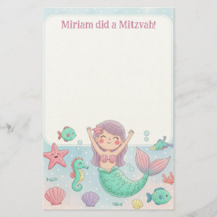 Papeterie Mignonne sirène personnalisée Mitzvah Note