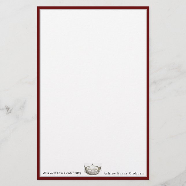 Papeterie Miss America Crown & Custom Name Feuilles de papie (Devant)