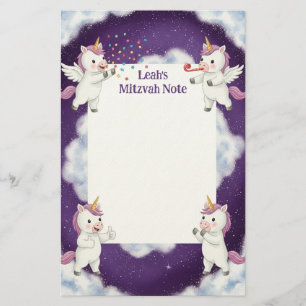 Papeterie Mitzvah personnalisé Notes Pegasus violet Unicorne