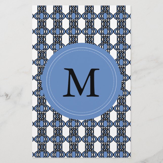 Papeterie Mod Retro Monogram Blue Abstrait Scarab Motif (Devant)