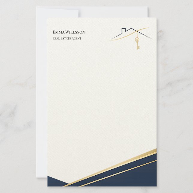 Papeterie Modern Navy Gold Luxury Realtor Estate Agent (Devant)