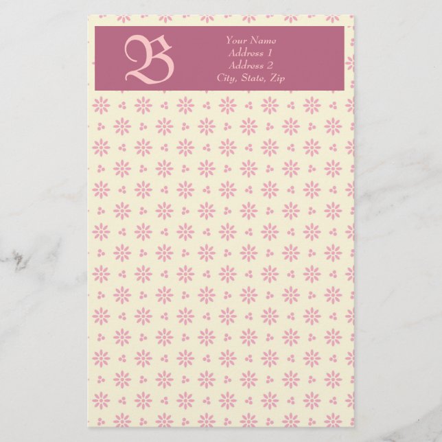 Papeterie Monogram Eyelet Ecru & Pink Stationery (Devant)
