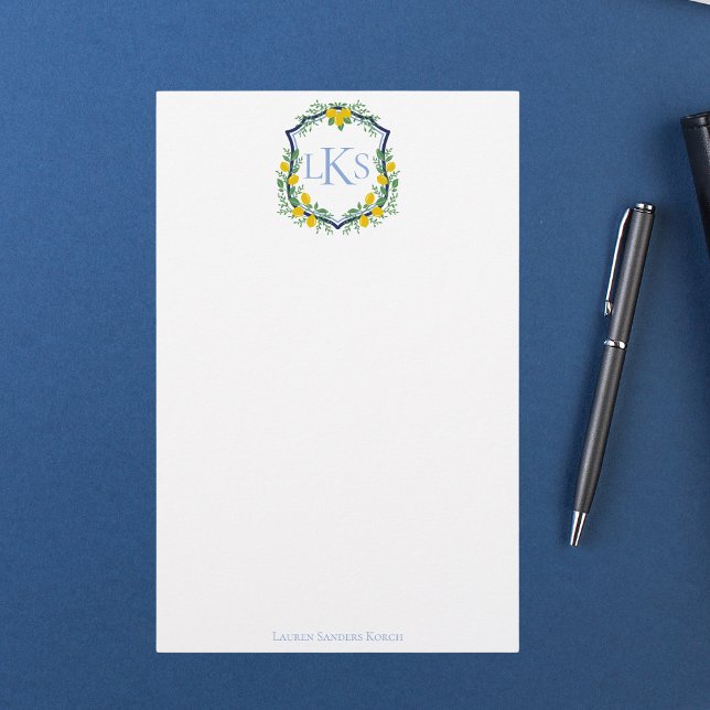 Papeterie Monogram Lemon Crest, Blue and White Custom (Créateur téléchargé)