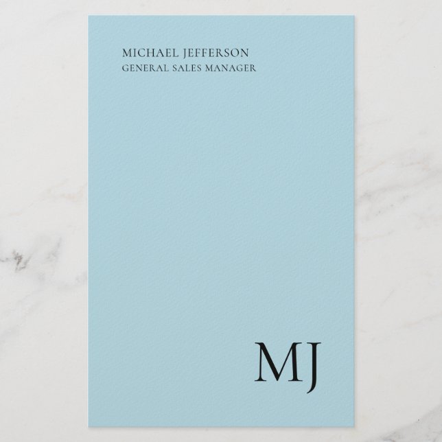 Papeterie Monogram Plain Blue Trendy Business (Devant)