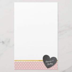 Papeterie MONOGRAM polka point chalkboard coeur bébé rose