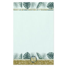 Monogramme avec feuilles tropicales et paillettes