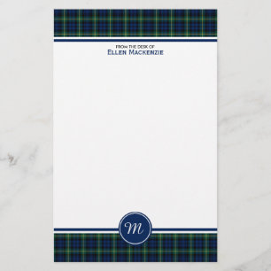 Papeterie Monogramme bleu-foncé et vert de clan de Gordon d