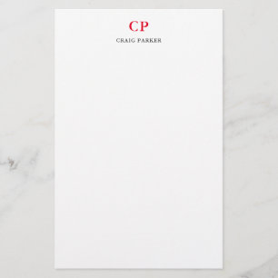 Papeterie Monogramme Classique Professionnel Rouge Blanc Uni