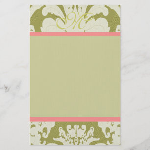 Papeterie Monogramme Damas rose et vert 100% papier Recyclé