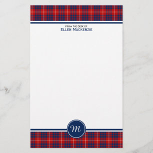 Papeterie Monogramme de Hamilton Clan rouge et bleu Tartan