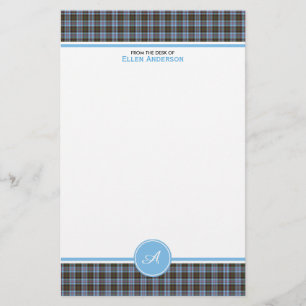 Papeterie Monogramme de la famille Anderson Tartan bleu clai