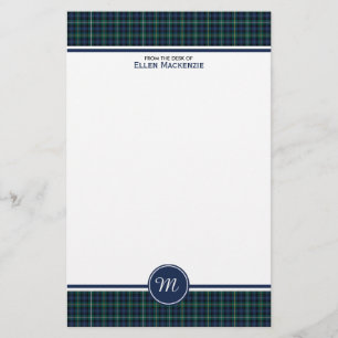 Papeterie Monogramme de plaid de bleu marine de tartan de