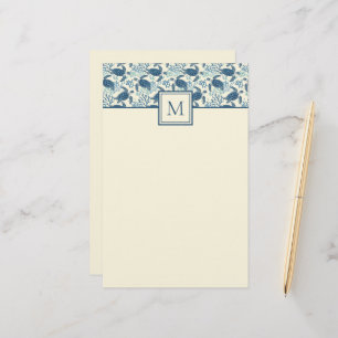 Papeterie Monogramme de tortue de mer bleu et crème
