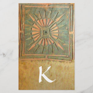 Papeterie MONOGRAMME ÉTOILE DU MATIN, vert, jaune marron bla