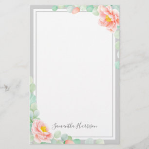 Papeterie Monogramme Eucalyptus Feuille pivoine florale Pêch