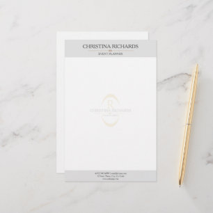 Papeterie Monogramme Gris Moderne Élégante Entreprise