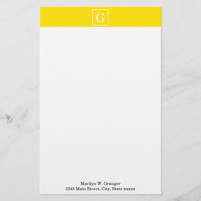 Papeterie Monogramme initial encadré blanc jaune (Devant)