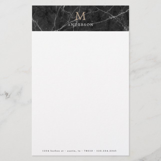 Papeterie monogramme masculin en marbre noir (Devant)