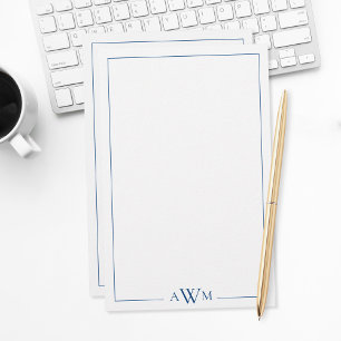 Papeterie Monogramme minimaliste bleu à trois lettres