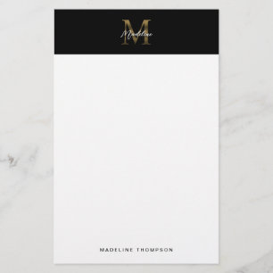 Papeterie Monogramme minimaliste métal noir or