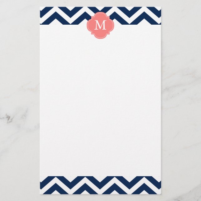 Papeterie Monogramme Motif Coral & Blue Zigzags (Devant)