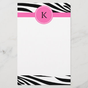 Papeterie Monogramme noir et blanc Zèbre Impression avec ros