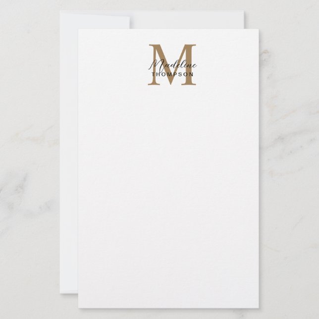 Papeterie Monogramme Or Calligraphie Script Minimal Blanc (Devant)
