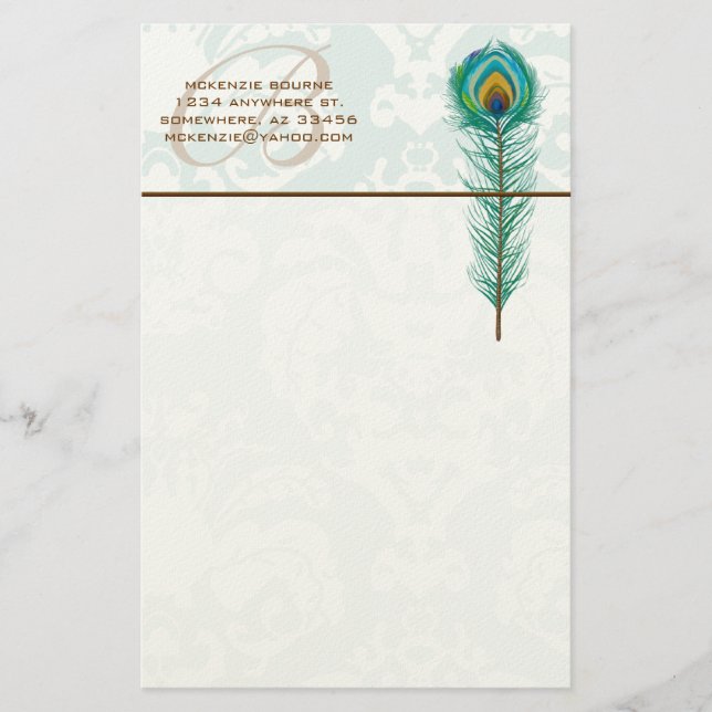 Papeterie Monogramme Peacock Feather Stationery (Devant)
