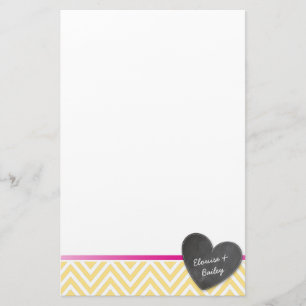 Papeterie MONOGRAMME PERSONNALISÉ chevron carré coeur jaune