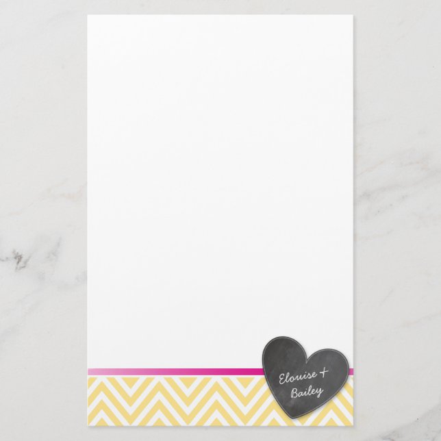 Papeterie MONOGRAMME PERSONNALISÉ chevron carré coeur jaune (Devant)