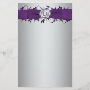 Papeterie Monogramme Purple, Mariage Floral Argent