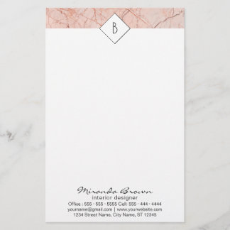 Papeterie Monogramme Rose Gold Marble Coordonnées Papier de 