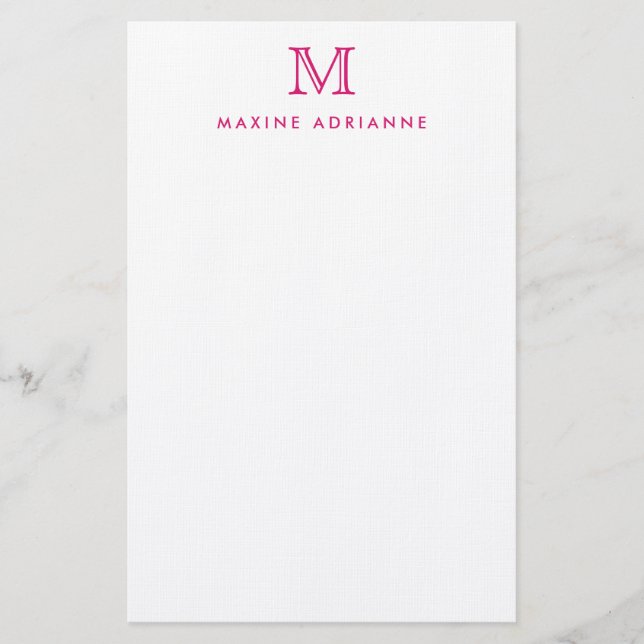 Papeterie Monogramme rose magenta moderne simple (Devant)