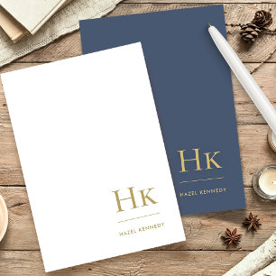 Papeterie Monogramme Simple Marine Blue Gold Personnalisé