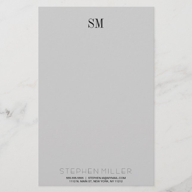 Papeterie Monogramme simple personnalisé initial et nom fixe (Devant)