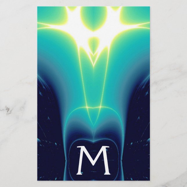 PAPETERIE MONOGRAMME TURQUOISE ABSTRAIT DES VAGUES LUMINEUSE (Devant)