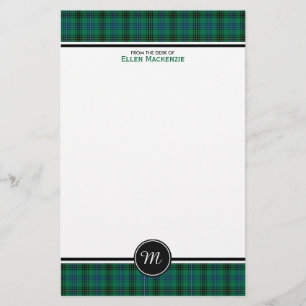 Papeterie Monogramme vert et bleu de tartan de clan de