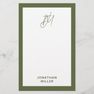 Papeterie Monogramme vert olive moderne